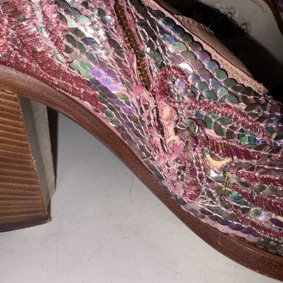 Damy Western Cowboy BootsItaly Haute Couture Sequinned Leather EU 40 US 9 9.5